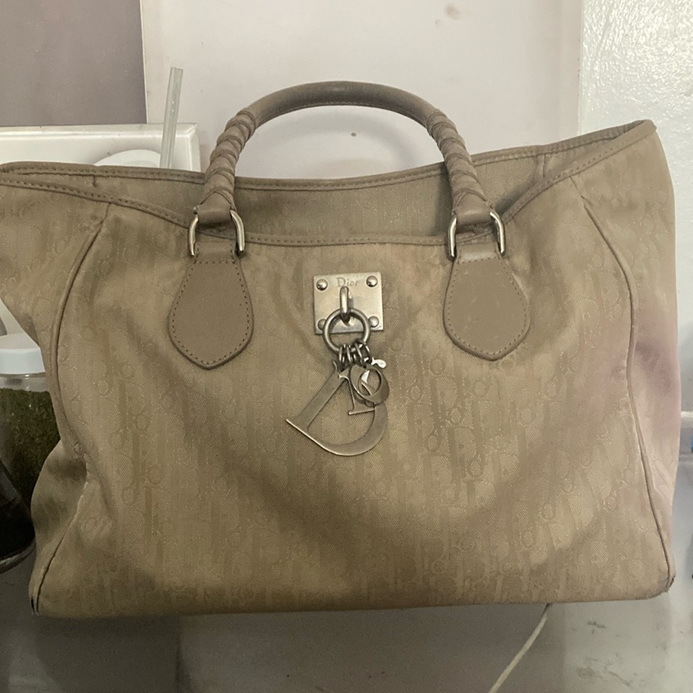 Dior monogram nylon leather bag